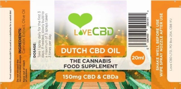 150mg Dutch CBD Oil label